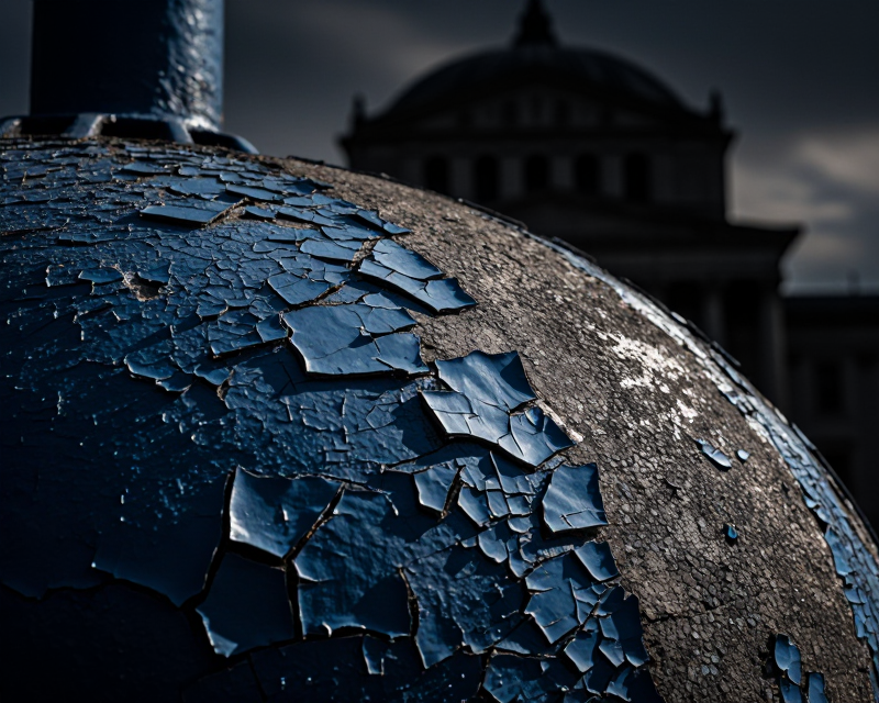 The decaying blue liner of the Reflecting Pool
