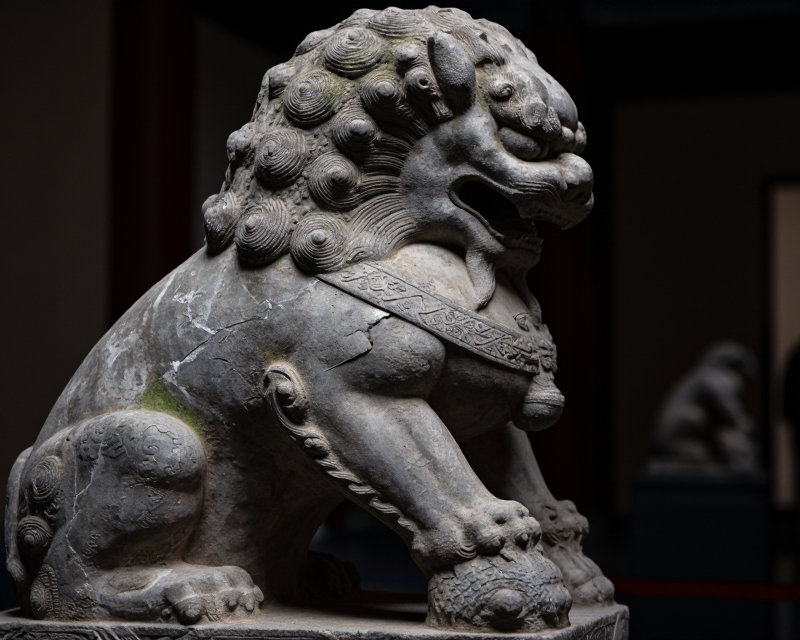 Ancient Qing Dynasty Stone Lion Statue